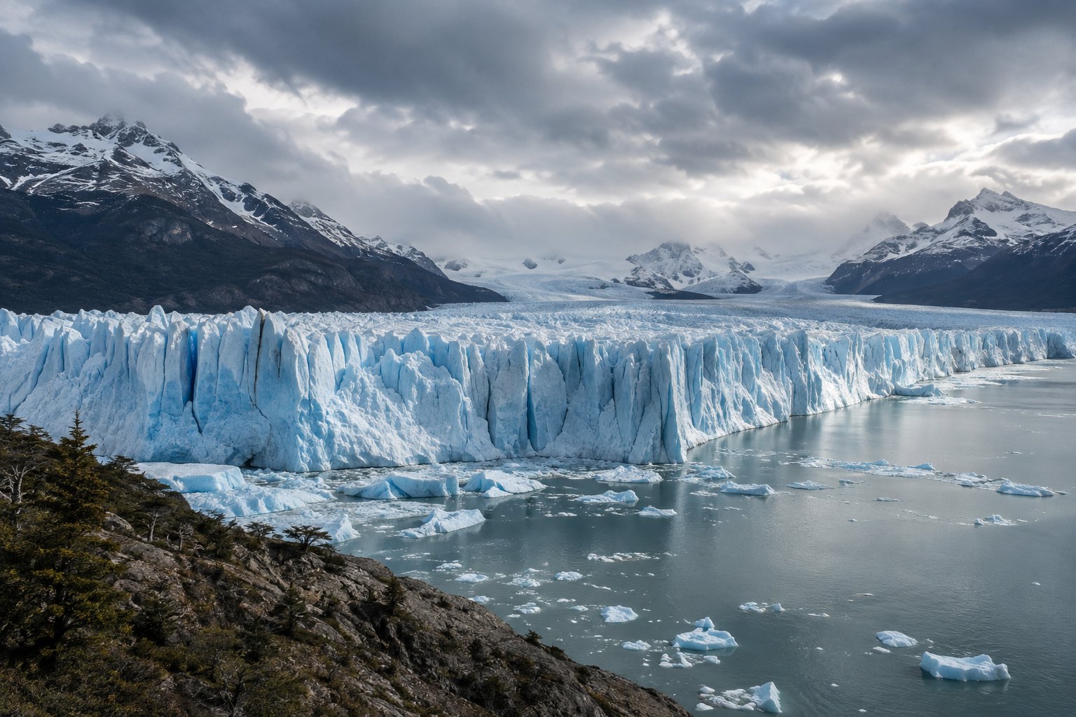 Paredão de gelo do glaciar Perito Moreno sobre o Lago Argentino, em El Calafate